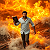 Poetry: These images depict a bearded man with short dark hair walking calmly through intensely fiery,...